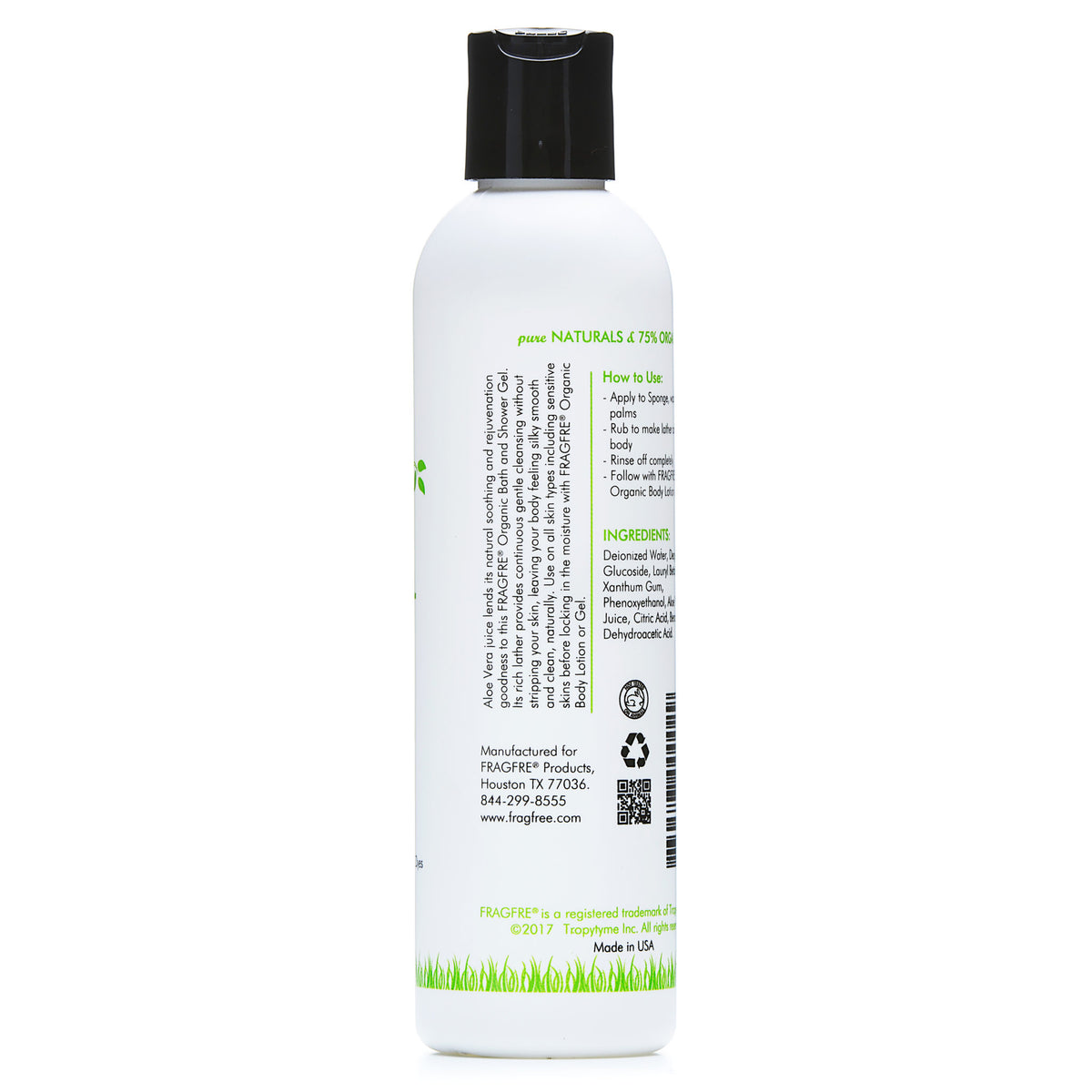 FRAGFRE Organic Shower Gel 8 oz - Fragrance Free Sulfate Free