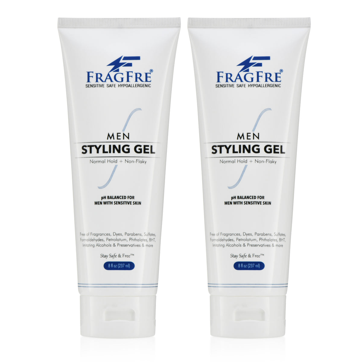 FRAGFRE Men Hair Styling Gel Fragrance Free 8 oz (2-Pack Gift Set) - pH Balanced for Men with Sensitive Skins - Normal Hold for Normal Hair Styles