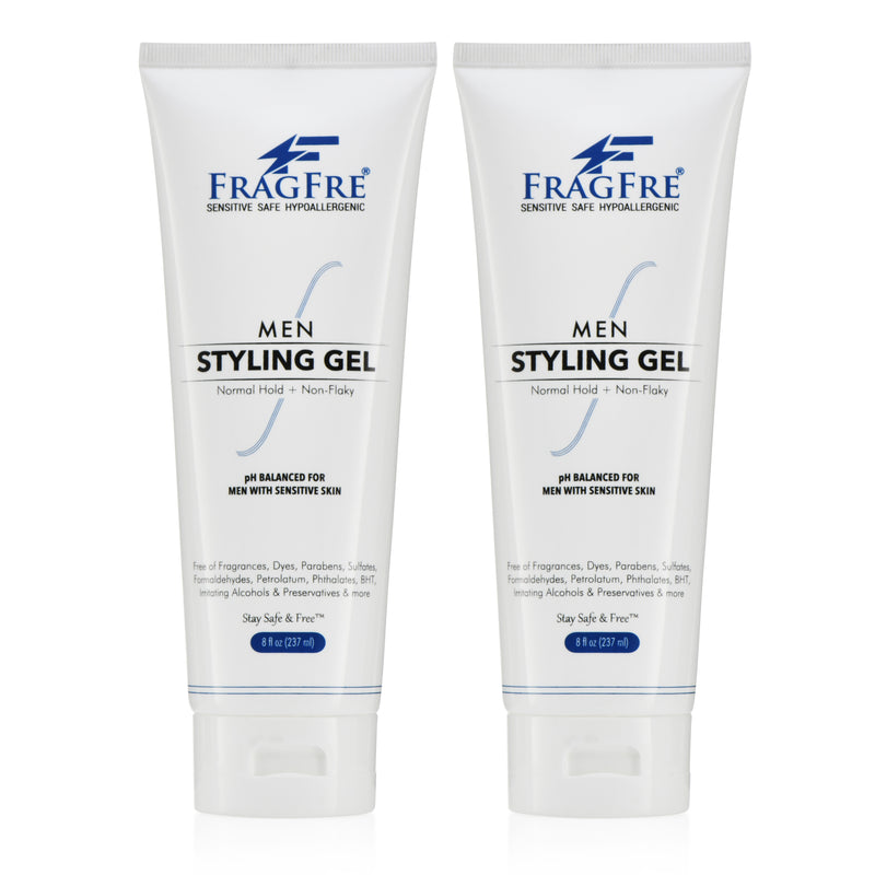 FRAGFRE Men Hair Styling Gel Fragrance Free 8 oz (2-Pack Gift Set) - pH Balanced for Men with Sensitive Skins - Normal Hold for Normal Hair Styles