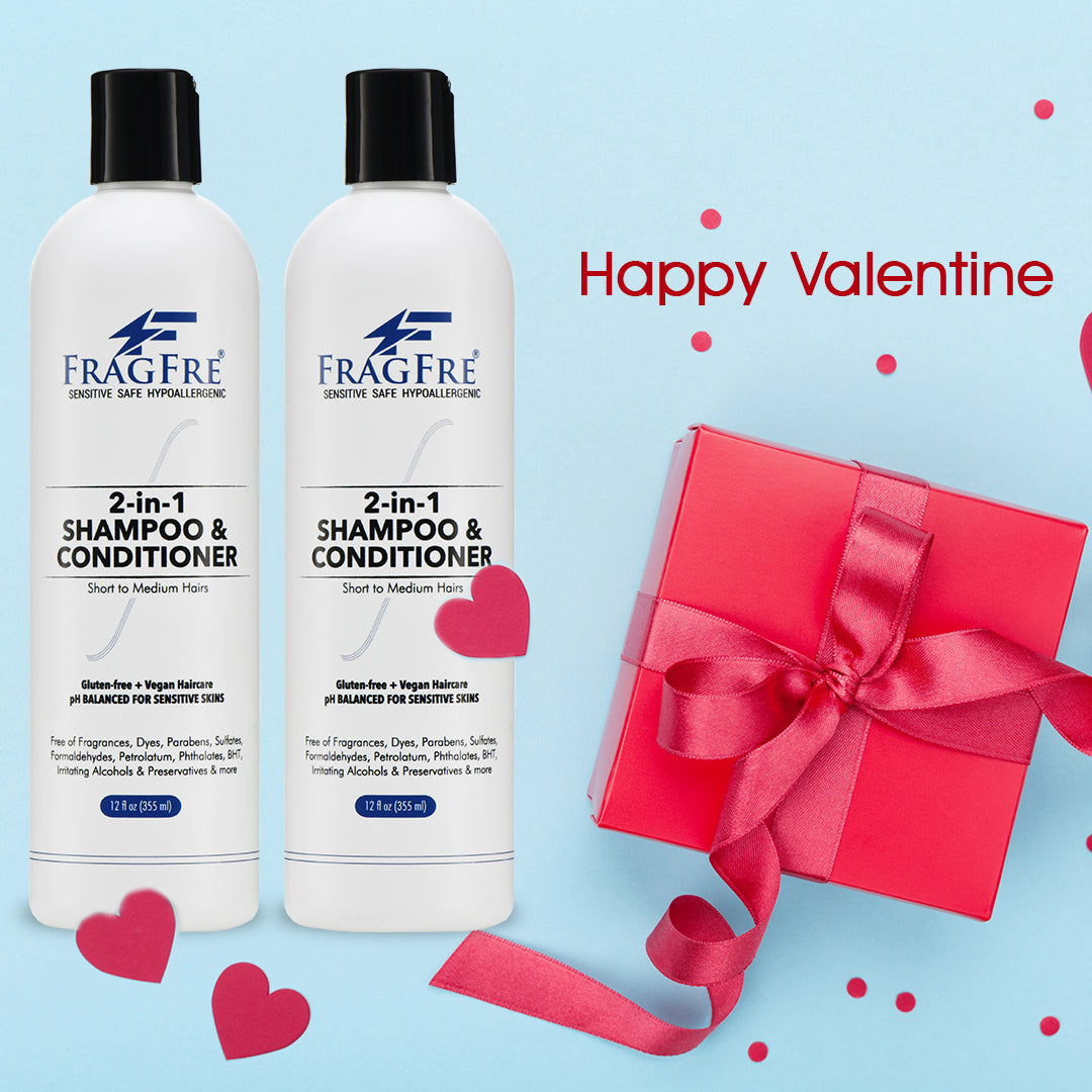 FRAGFRE 2 in 1 Shampoo and Conditioner 12 oz (2-Pack Gift Set) -  Vegan Gluten Free Cruelty Free - Hypoallergenic Sulfate Free Shampoo for Short Hairs