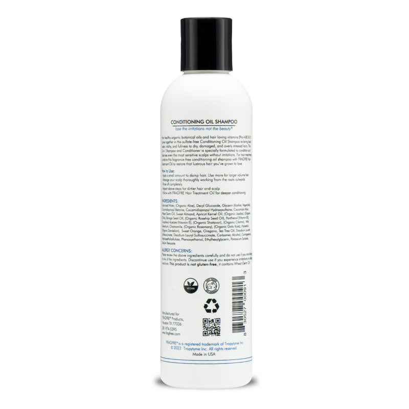 FRAGFRE Conditioning Oil Shampoo 8 oz - Prevent and Repair Dry Damaged Hairs - Fragrance-Free, Sulfate-Free, Hypoallergenic, Color-Safe, Parabens-Free, Cruelty-Free - Vegan Formula for Sensitive Skin and Allergies