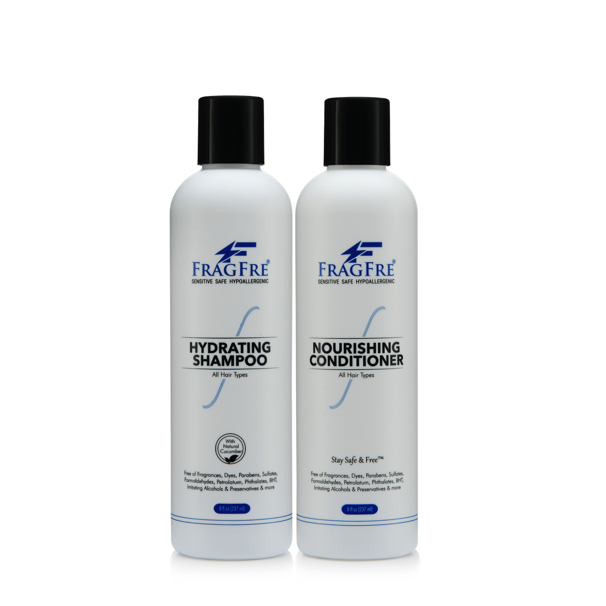 FRAGFRE Shampoo Conditioner Set for Sensitive Skin 2/PK 12/8 oz ea - Fragrance Free Hypoallergenic Sulfate Free - Vegan Color Safe - Natural Cucumber