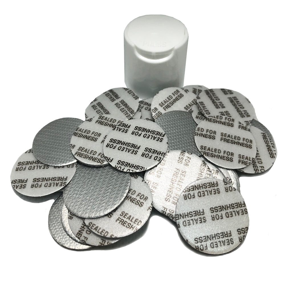 PKnGO Pressure Sensitive Foil Seal 24 mm – PSFS Safety Seals for Freshness and Leak Prevention – Made in USA for Food Medicine and Cosmetic Packaging – All Foil No Foam - No Equipment Needed