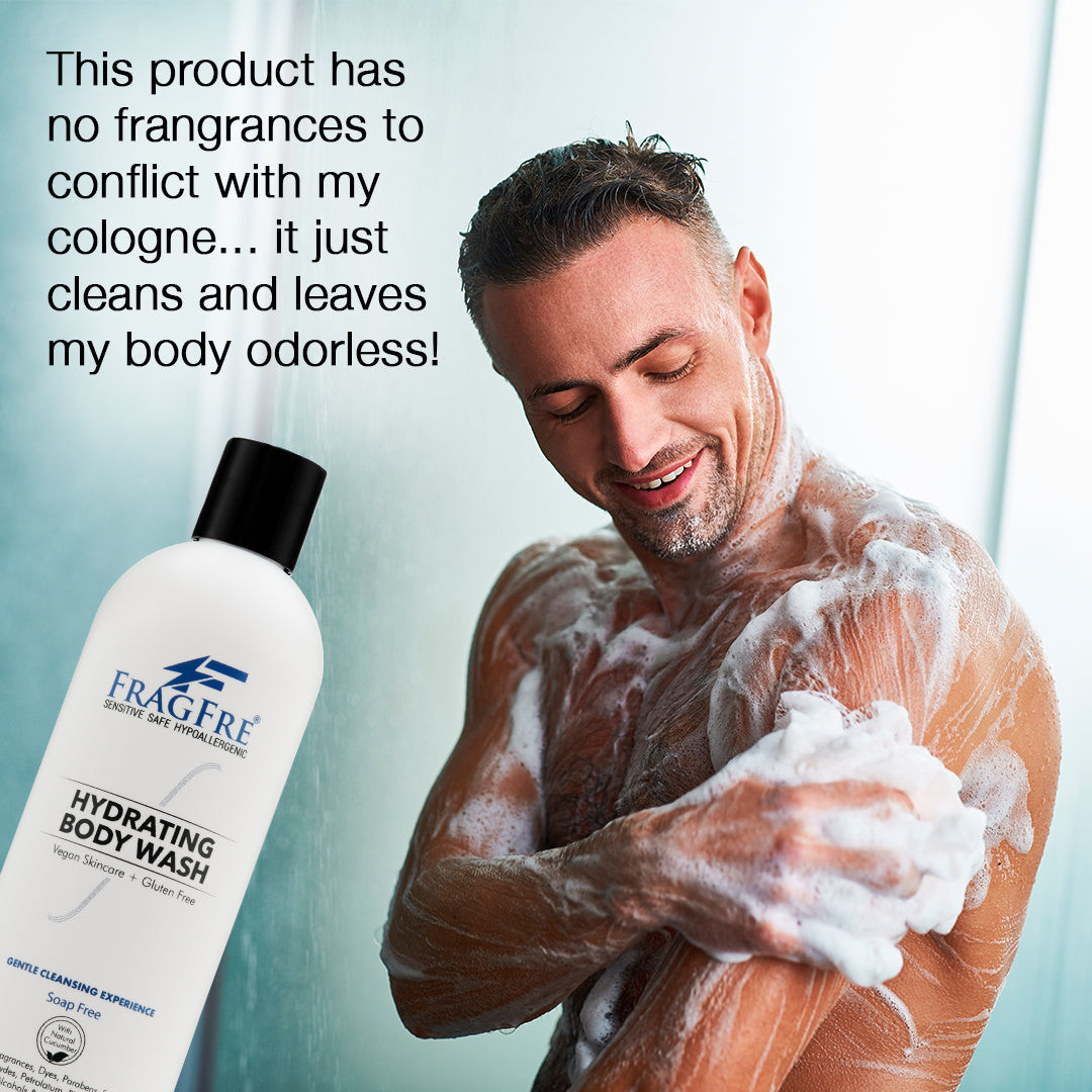FRAGFRE Hydrating Body Wash for Sensitive Skin 16oz - Sulfate Free Hypoallergenic Body Cleanser - Mild Cucumber Aroma - Vegan Gluten Free Cruelty Free