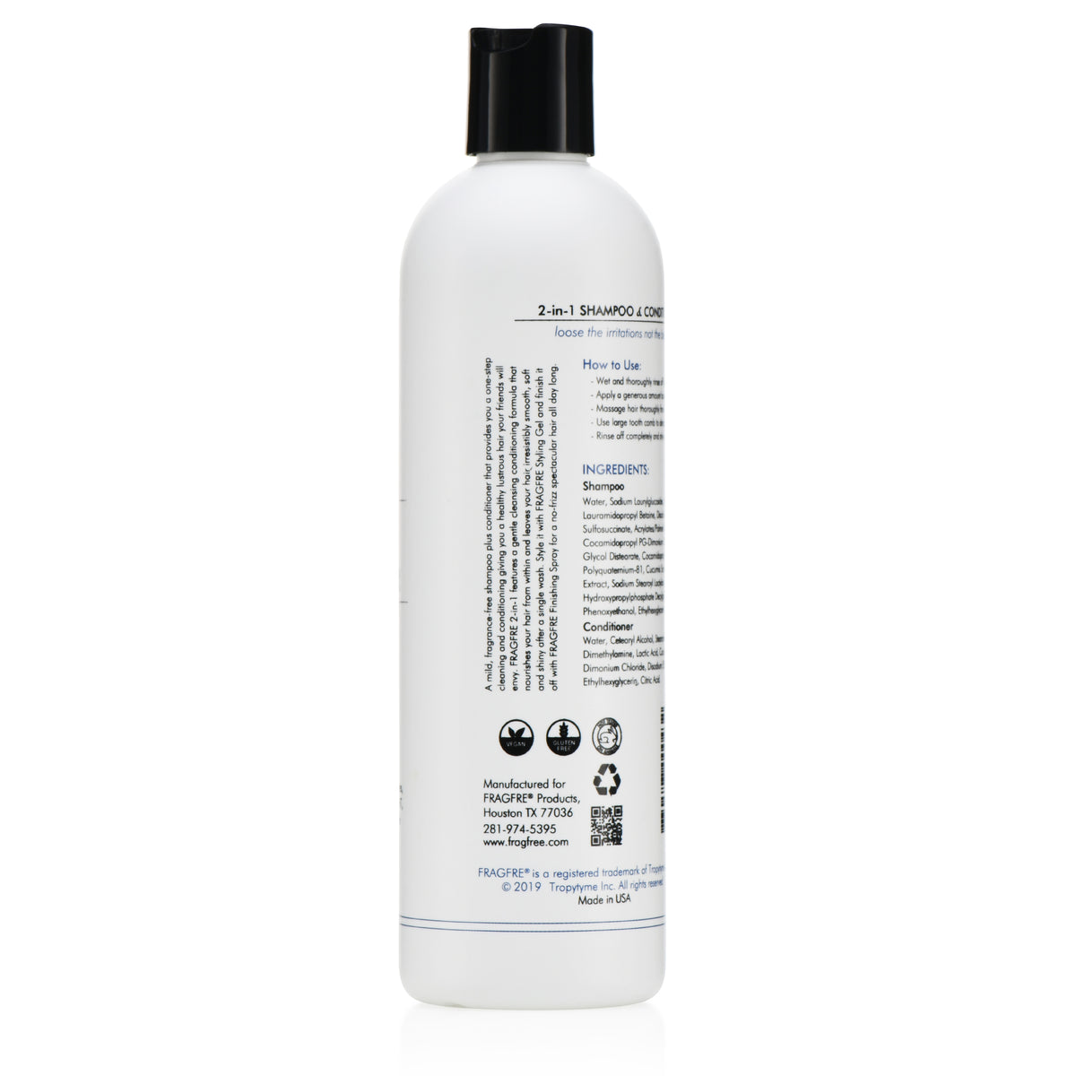 FRAGFRE 2 in 1 Shampoo and Conditioner 12 oz (2-Pack Gift Set) -  Vegan Gluten Free Cruelty Free - Hypoallergenic Sulfate Free Shampoo for Short Hairs