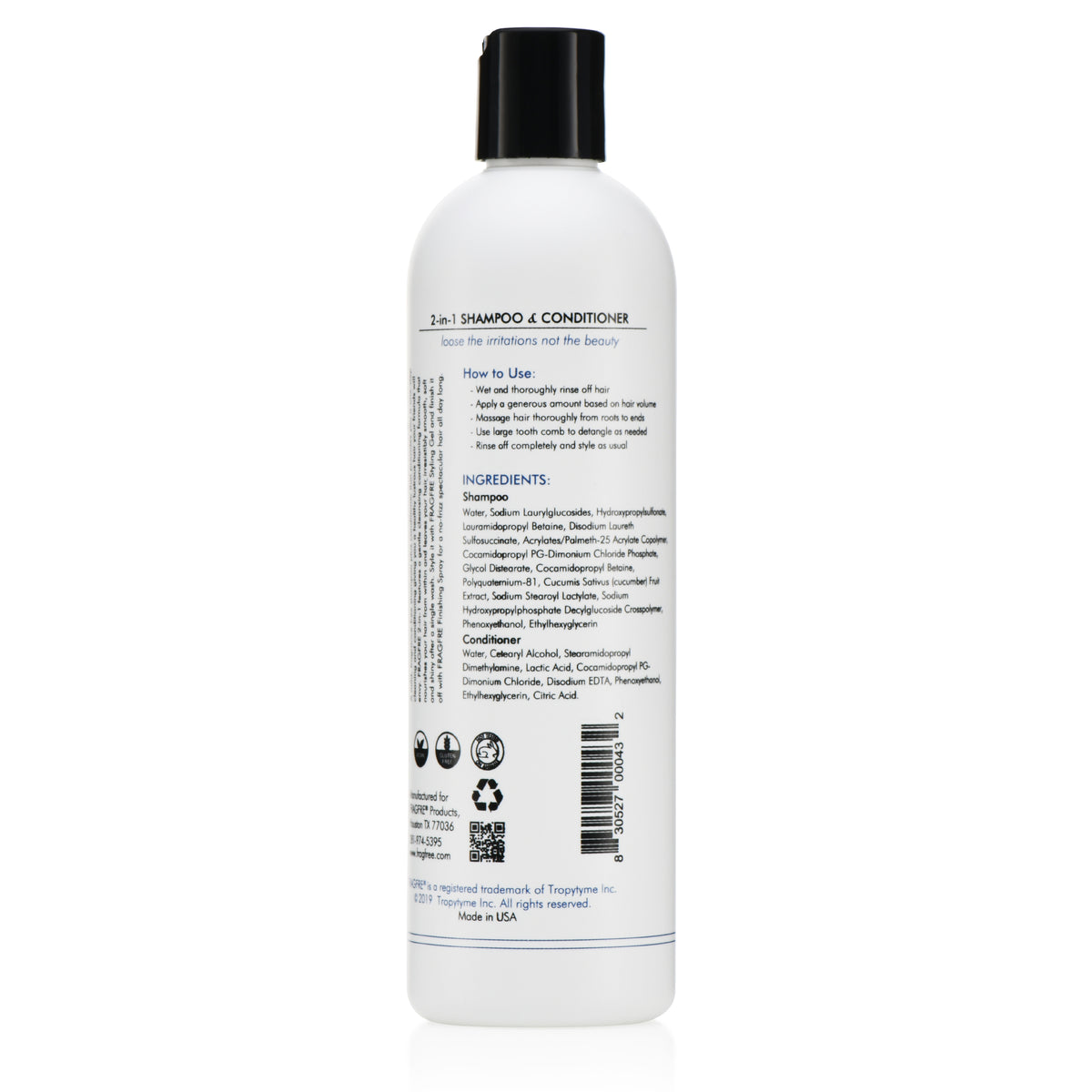 FRAGFRE 2 in 1 Shampoo and Conditioner 12 oz (2-Pack Gift Set) -  Vegan Gluten Free Cruelty Free - Hypoallergenic Sulfate Free Shampoo for Short Hairs