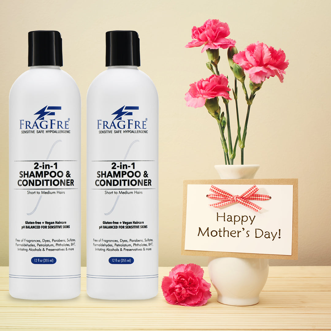FRAGFRE 2 in 1 Shampoo and Conditioner 12 oz (2-Pack Gift Set) -  Vegan Gluten Free Cruelty Free - Hypoallergenic Sulfate Free Shampoo for Short Hairs