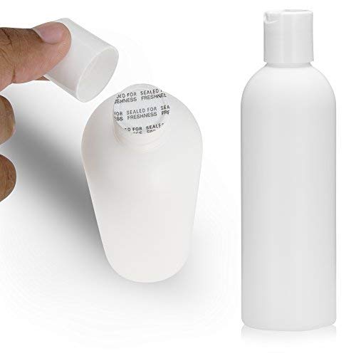 25 PCS Empty White HDPE Bottle 8 oz - Cosmo Round Plastic Bottles - 24/410 White Disc Cap - 24 mm PS Seal for Freshness - Approved for Safe Cosmetics