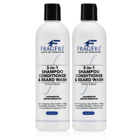 FRAGFRE 3 in 1 Shampoo Conditioner and Beard Wash for Men 12 oz (2-Pack Gift Set) - Unscented Beard Wash for Sensitive Skin -Saves You Time and Money