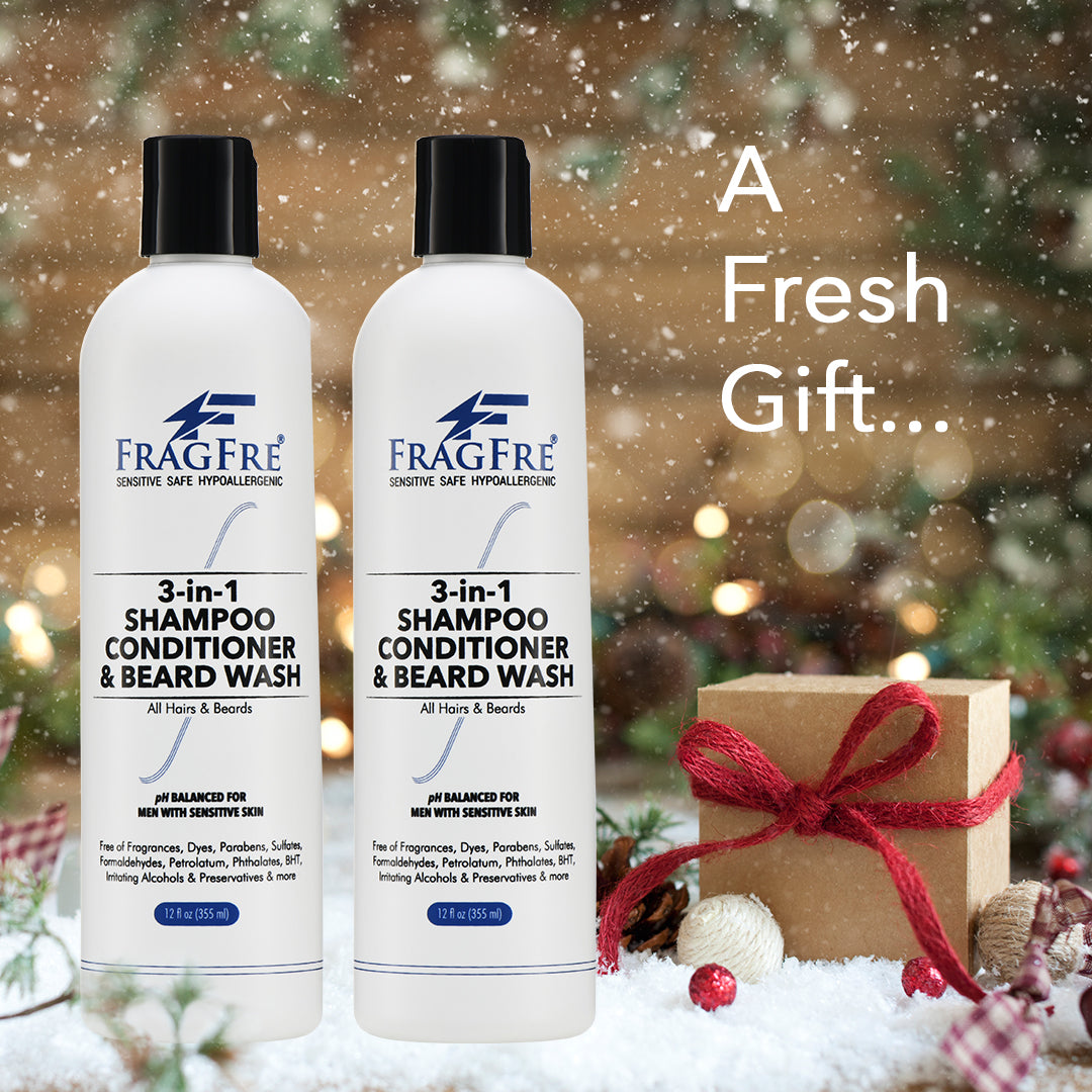 FRAGFRE 3 in 1 Shampoo Conditioner and Beard Wash for Men 12 oz - Unscented Beard Wash for Sensitive Skin -Hair and Beard Cleansing and Conditioning