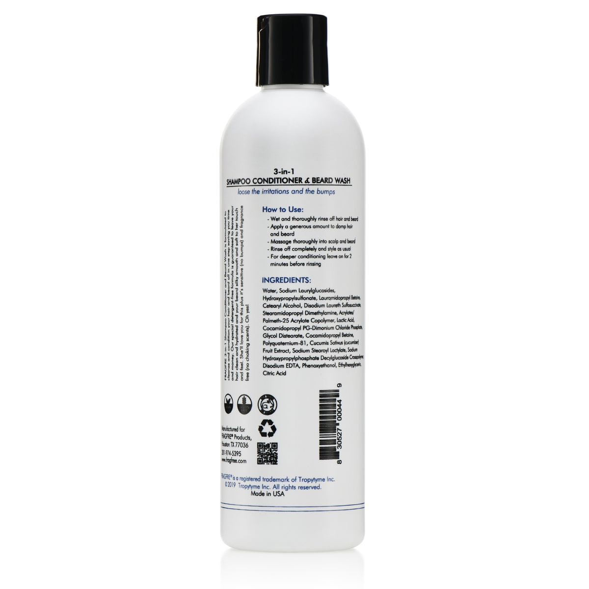 FRAGFRE 3 in 1 Shampoo Conditioner and Beard Wash for Men 12 oz (2-Pack Gift Set) - Unscented Beard Wash for Sensitive Skin -Saves You Time and Money