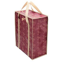 PKnGo Light Weight Bag - Foldable, Breathable Shopping and Storage Bag - 22 x 19 x 10 in (Maroon/Beige) - Woven Polypropylene Travel Bag Nylon Trim