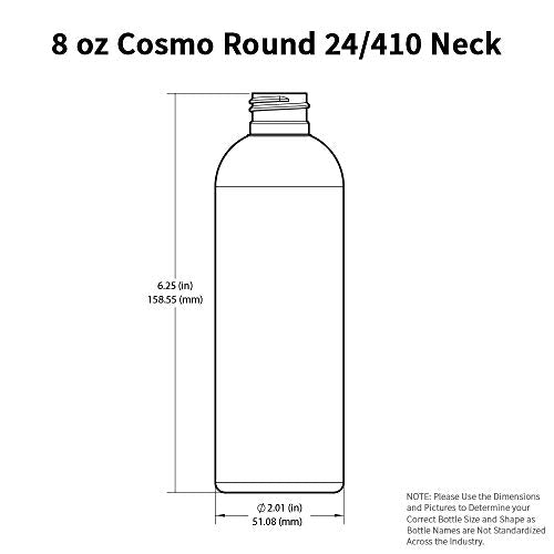 25 PCS Empty White HDPE Bottle 8 oz - Cosmo Round Plastic Bottles - 24/410 White Disc Cap - 24 mm PS Seal for Freshness - Approved for Safe Cosmetics
