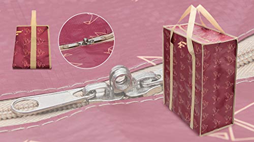 PKnGo Light Weight Bag - Foldable, Breathable Shopping and Storage Bag - 22 x 19 x 10 in (Maroon/Beige) - Woven Polypropylene Travel Bag Nylon Trim