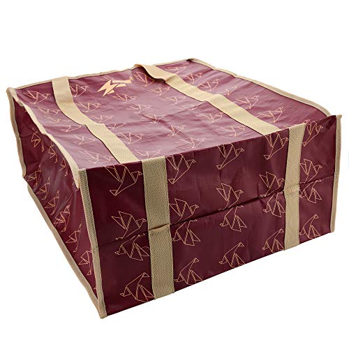PKnGo Light Weight Bag - Foldable, Breathable Shopping and Storage Bag - 22 x 19 x 10 in (Maroon/Beige) - Woven Polypropylene Travel Bag Nylon Trim