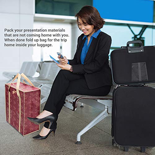 PKnGo Light Weight Bag - Foldable, Breathable Shopping and Storage Bag - 22 x 19 x 10 in (Maroon/Beige) - Woven Polypropylene Travel Bag Nylon Trim