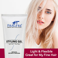 FRAGFRE Light Hold Hair Gel Fragrance Free 8 oz - Lightweight Styling Gel for Fine Fragile and Weakened Hair - Vegan Gluten Free Hypoallergenic