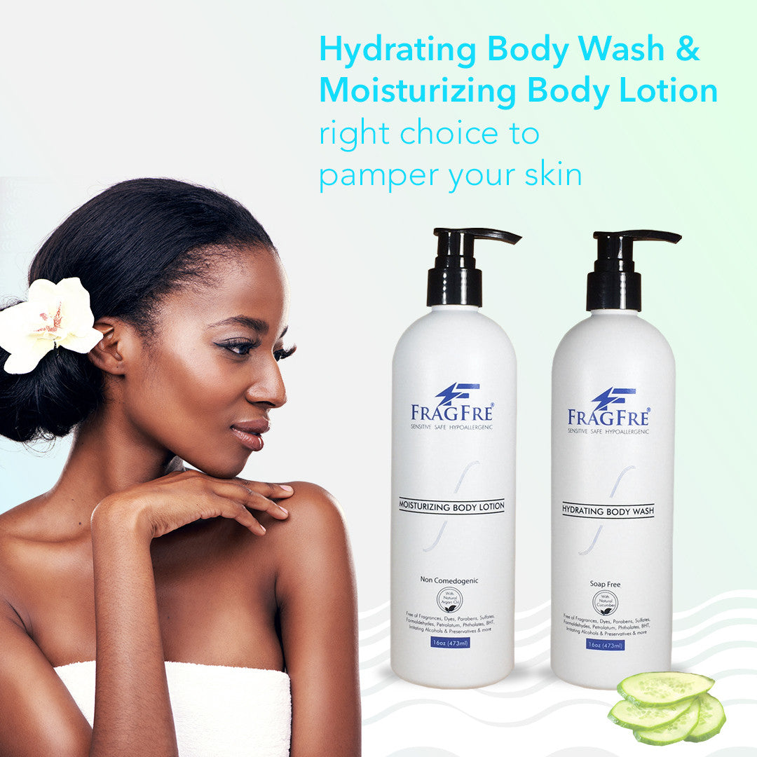 FRAGFRE Body Wash and Body Lotion Set 16 oz ea - Fragrance Free Sulfate Free Parabens Free Hypoallergenic