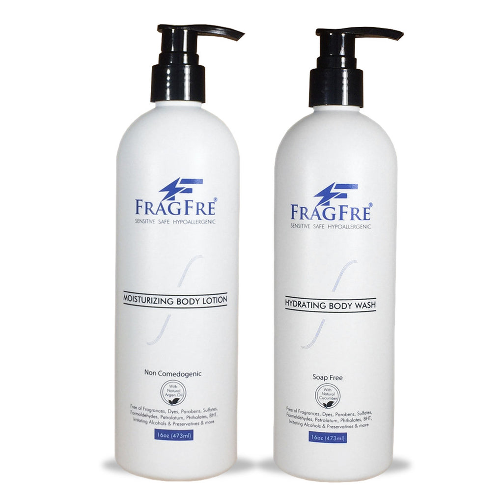 FRAGFRE Body Wash and Body Lotion Set 16 oz ea - Fragrance Free Sulfate Free Parabens Free Hypoallergenic
