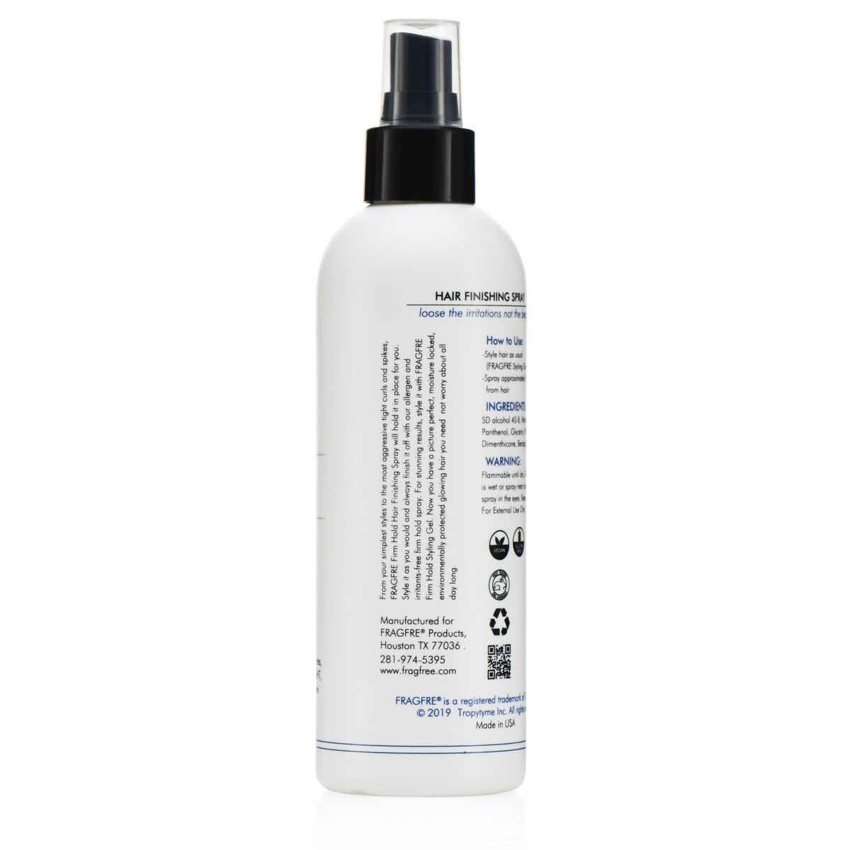 FRAGFRE Hair Finishing Spray Firm Hold 8 oz - Hair Spray for Sensitive Skin - Fragrance Free Hypoallergenic Parabens Free - Holds without Irritations