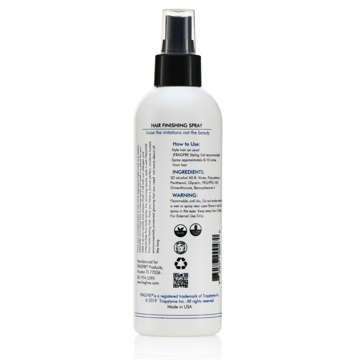FRAGFRE Hair Finishing Spray Firm Hold 8 oz - Hair Spray for Sensitive Skin - Fragrance Free Hypoallergenic Parabens Free - Holds without Irritations