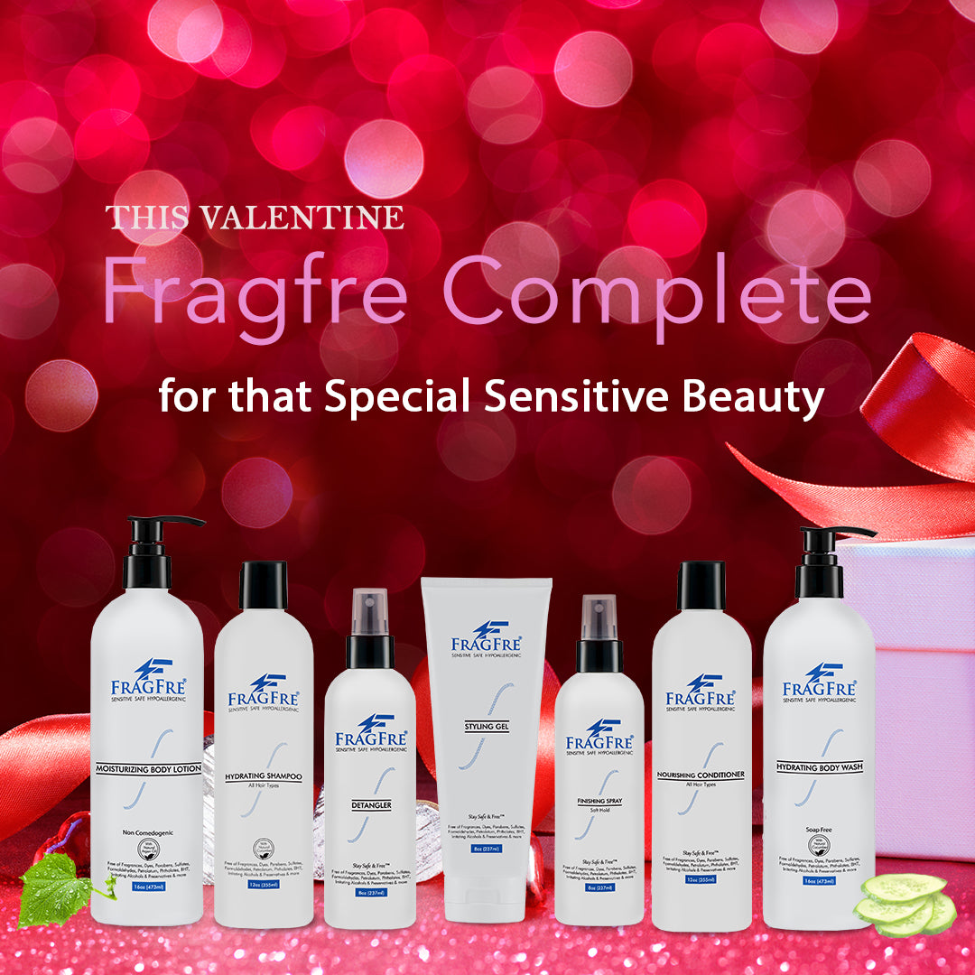 FRAGFRE Complete Skin Care Set for Sensitive Skin - Shampoo-Conditioner-BodyWash-BodyLotion-Detangler-Styling Gel-Finishing Spray - Sulfate Free Vegan