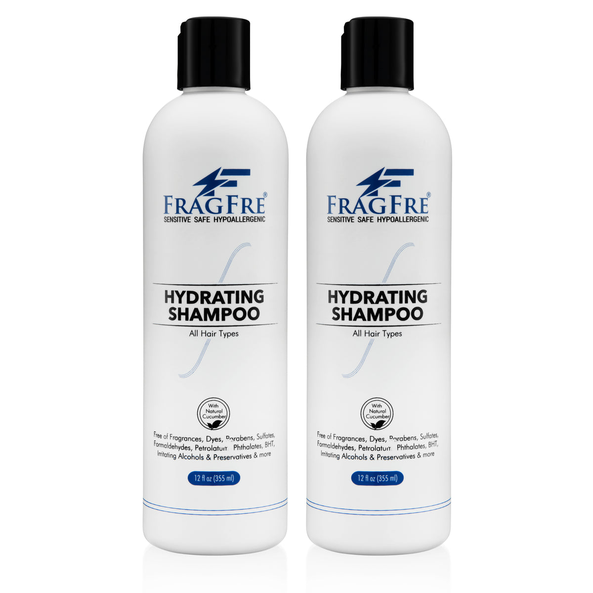 FRAGFRE Hydrating Shampoo 12/8 oz - Hypoallergenic Sulfate Free Shampoo for Sensitive Skin - Vegan Gluten/Cruelty Free Color Safe - Natural Cucumber