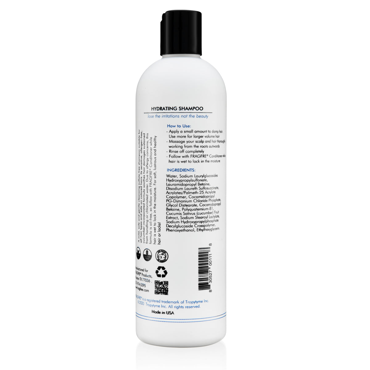 FRAGFRE Hydrating Shampoo 12/8 oz - Hypoallergenic Sulfate Free Shampoo for Sensitive Skin - Vegan Gluten/Cruelty Free Color Safe - Natural Cucumber