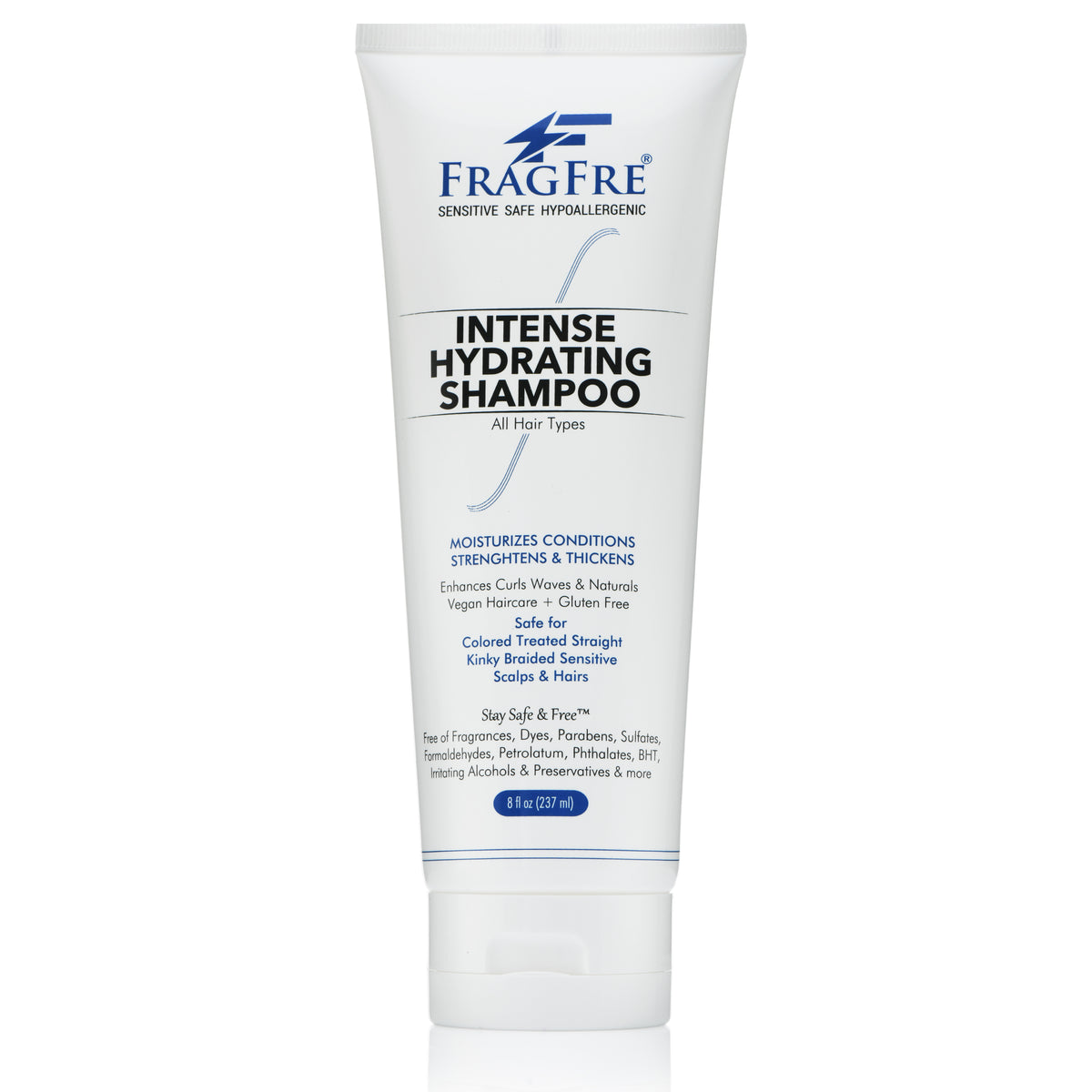 FRAGFRE Intense Hydrating Shampoo 8 oz - Fragrance Free Hypoallergenic Sulfate Free Moisturizing Shampoo - Safe on Colors and Sensitive Scalps - Vegan