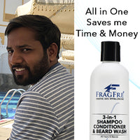 FRAGFRE 3 in 1 Shampoo Conditioner and Beard Wash for Men 12 oz (2-Pack Gift Set) - Unscented Beard Wash for Sensitive Skin -Saves You Time and Money