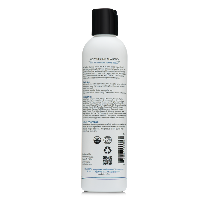 FRAGFRE Moisturizing Shampoo 8 oz - Hypoallergenic Sulfate Free Hydrating Shampoo for Dry Hungry Hairs - Safe on Colors and Sensitive Scalps - Vegan