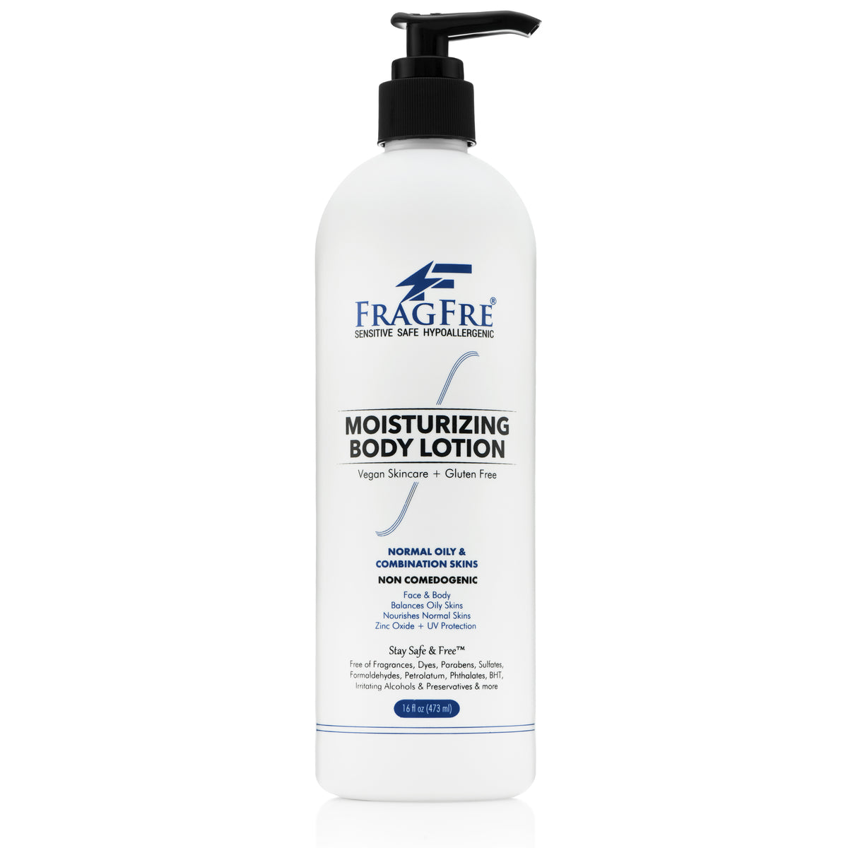 FRAGFRE Moisturizer for Sensitive Skin 16 oz - Fragrance Free Non Comedogenic Lotion - Zinc Oxide for UVA UVB Sun Protection - Oily / Combination Skin