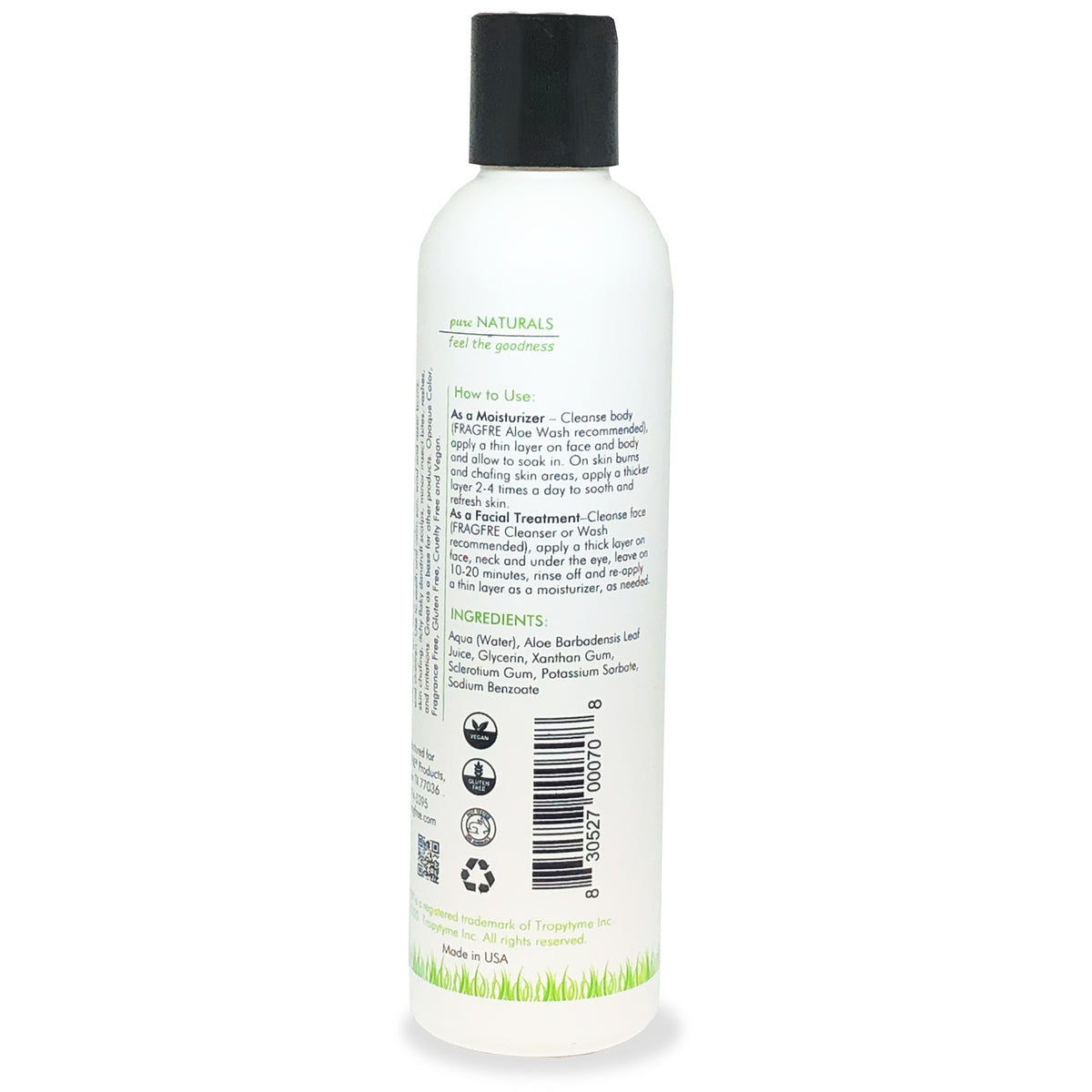 FRAGFRE All-Natural Aloe Vera Gel 8 oz - No Synthetic Carbomer or Acrylate - 100% Natural Aloe Vera Soothing Gel - Fragrance Free Vegan Gluten Free