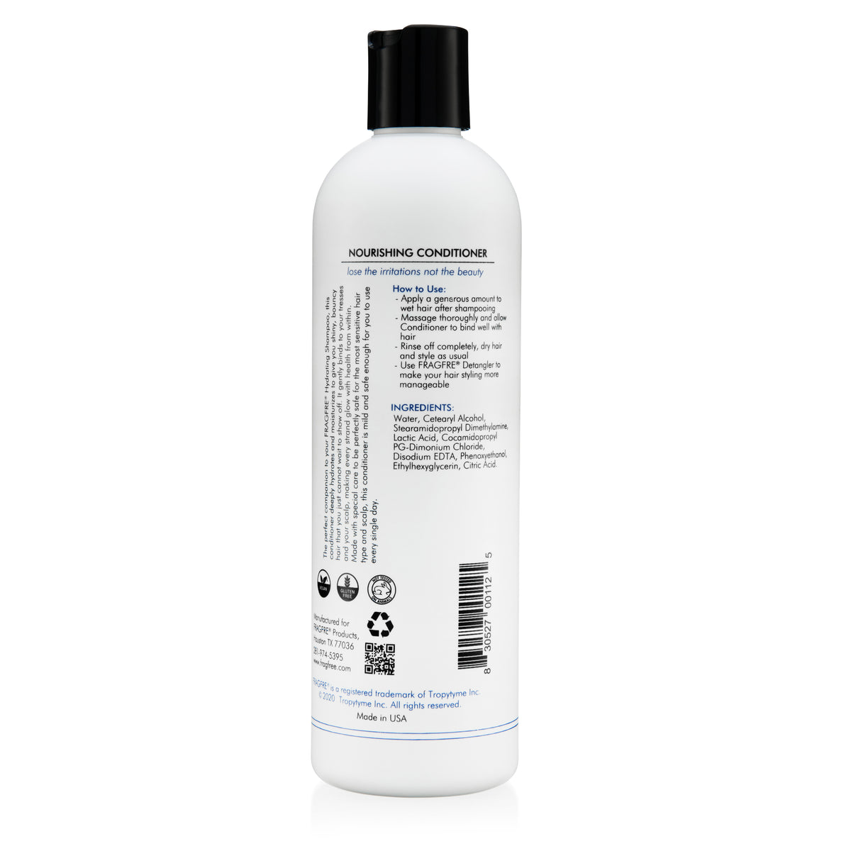 FRAGFRE Hair Conditioner 12/8 oz - Hypoallergenic Deep Conditioner for Sensitive Skin - Gluten Free Vegan Cruelty Free - Normal Treated or Fragile Hairs