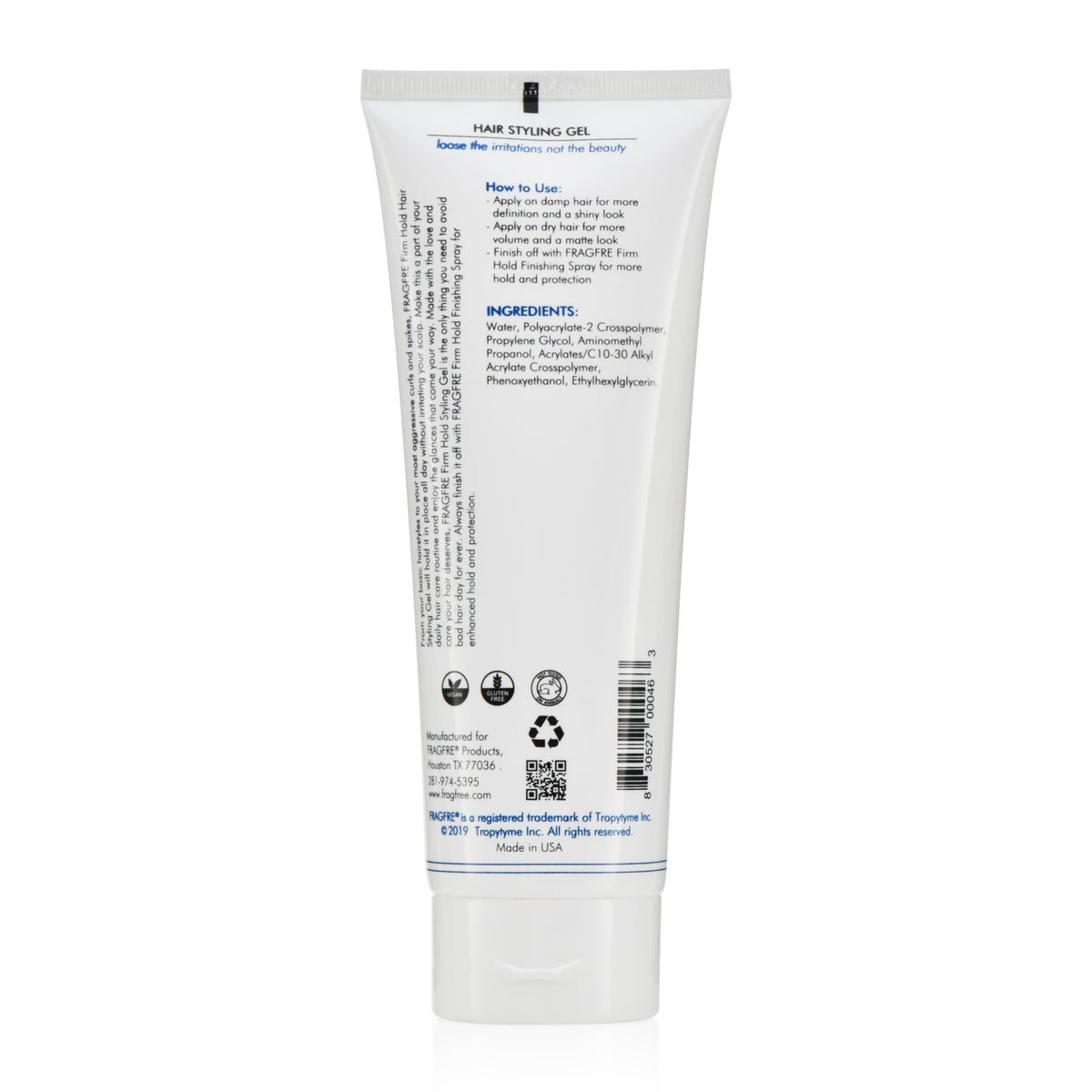 FRAGFRE Firm Hold Hair Gel Fragrance Free 8 oz (2-Pack Gift Set) - Strong Styling Gel for Extreme Hair Styles - Paraben Free Hypoallergenic Sensitive