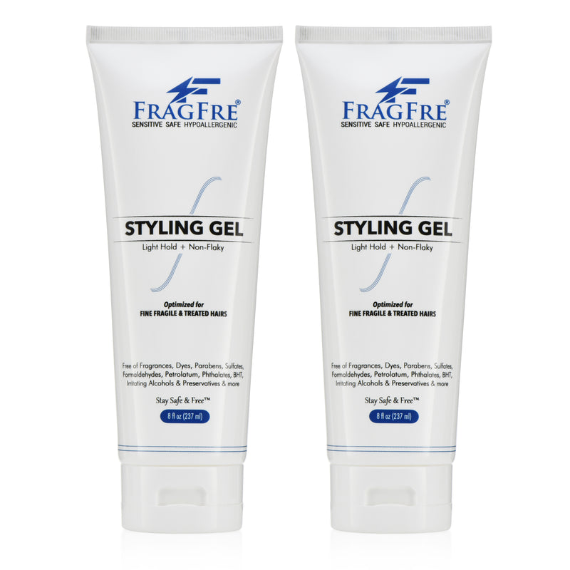 FRAGFRE Light Hold Hair Gel Fragrance Free 8 oz (2-Pack Gift Set) - Lightweight Styling Gel for Fine Fragile and Weakened Hairs – Hypoallergenic Vegan