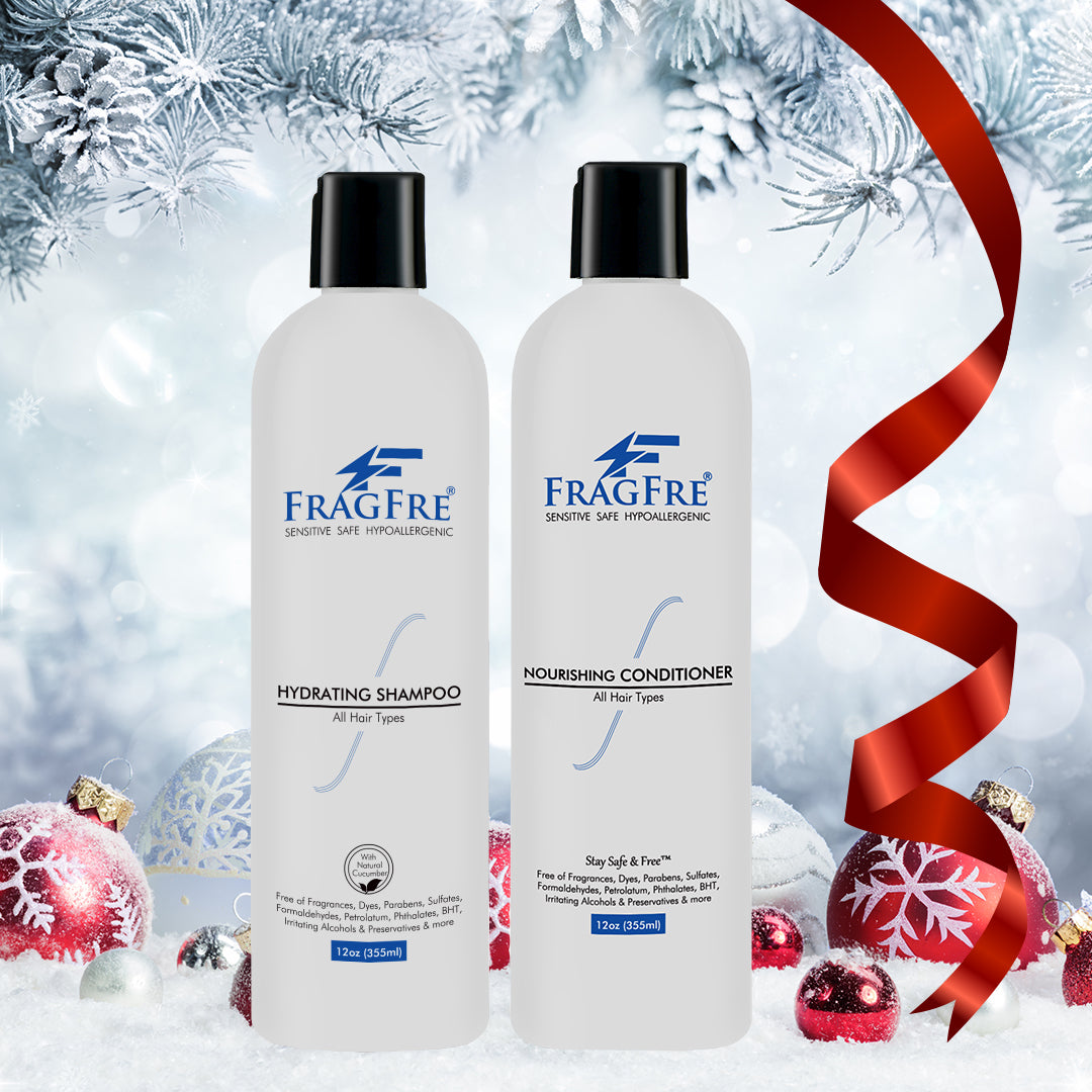 FRAGFRE Shampoo Conditioner Set for Sensitive Skin 2/PK 12/8 oz ea - Fragrance Free Hypoallergenic Sulfate Free - Vegan Color Safe - Natural Cucumber