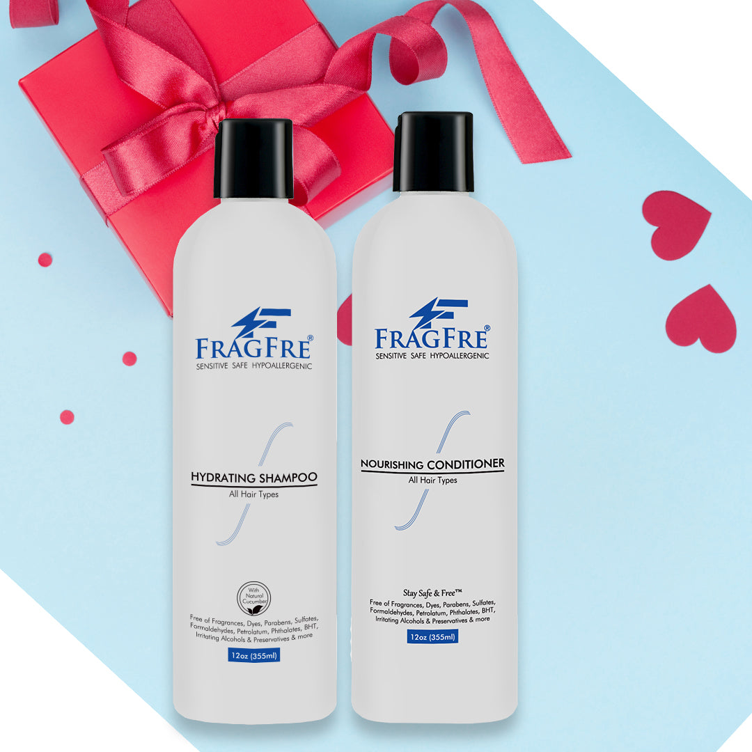 FRAGFRE Shampoo Conditioner Set for Sensitive Skin 2/PK 12/8 oz ea - Fragrance Free Hypoallergenic Sulfate Free - Vegan Color Safe - Natural Cucumber