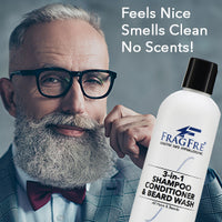 FRAGFRE 3 in 1 Shampoo Conditioner and Beard Wash for Men 12 oz - Unscented Beard Wash for Sensitive Skin -Hair and Beard Cleansing and Conditioning