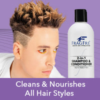 FRAGFRE 2 in 1 Shampoo and Conditioner 12 oz (2-Pack Gift Set) -  Vegan Gluten Free Cruelty Free - Hypoallergenic Sulfate Free Shampoo for Short Hairs