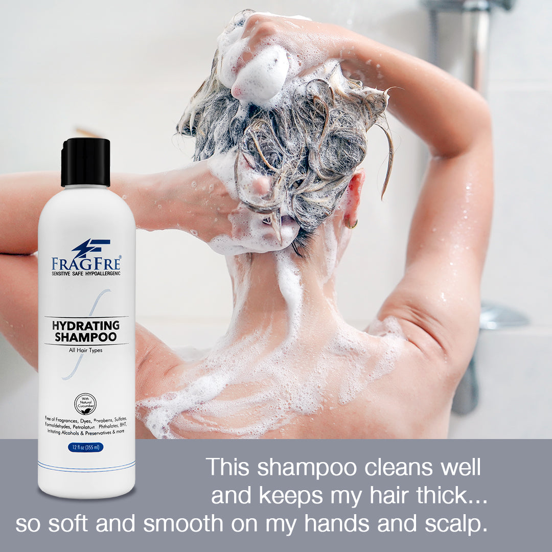FRAGFRE Hydrating Shampoo 12/8 oz - Hypoallergenic Sulfate Free Shampoo for Sensitive Skin - Vegan Gluten/Cruelty Free Color Safe - Natural Cucumber