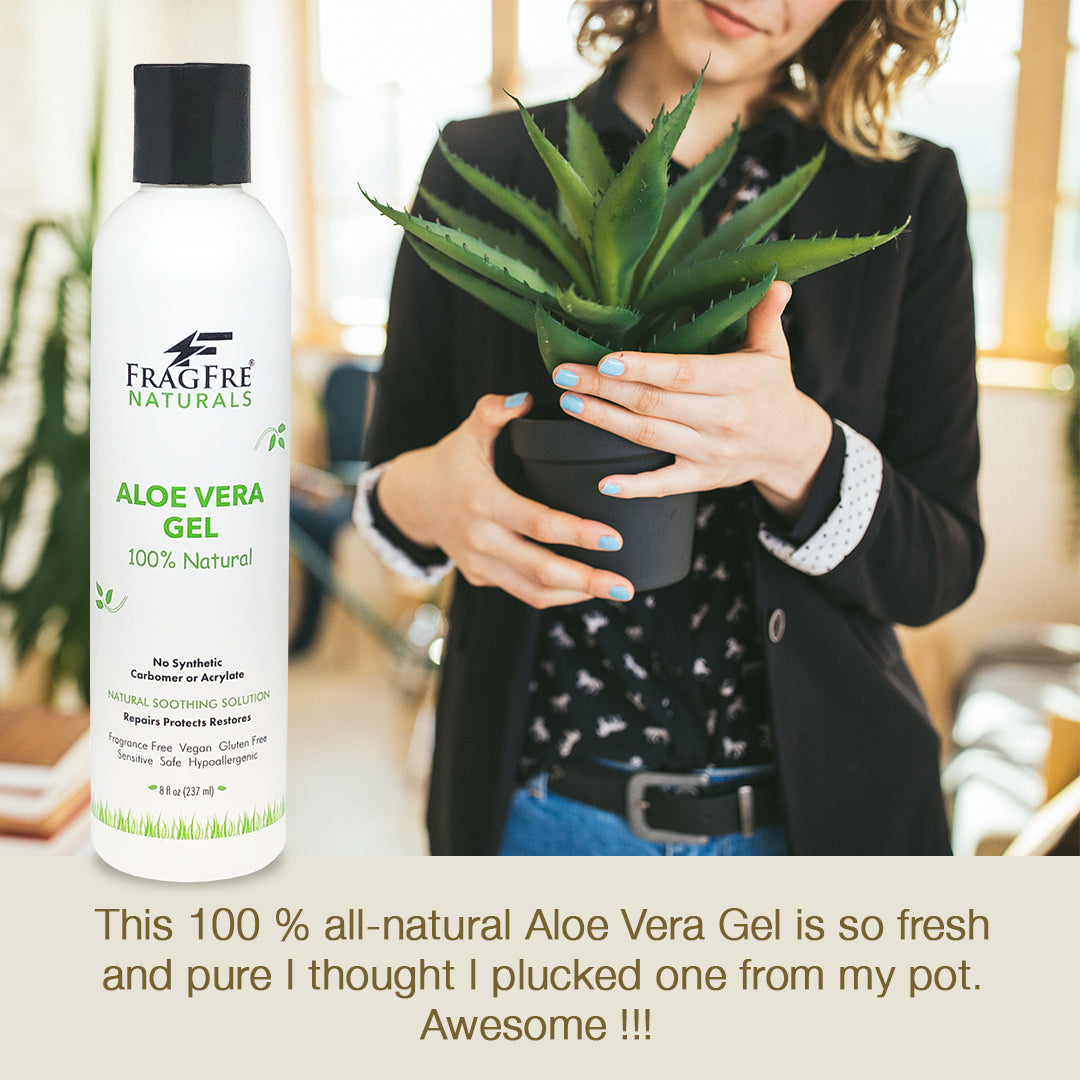 FRAGFRE All-Natural Aloe Vera Gel 8 oz - No Synthetic Carbomer or Acrylate - 100% Natural Aloe Vera Soothing Gel - Fragrance Free Vegan Gluten Free