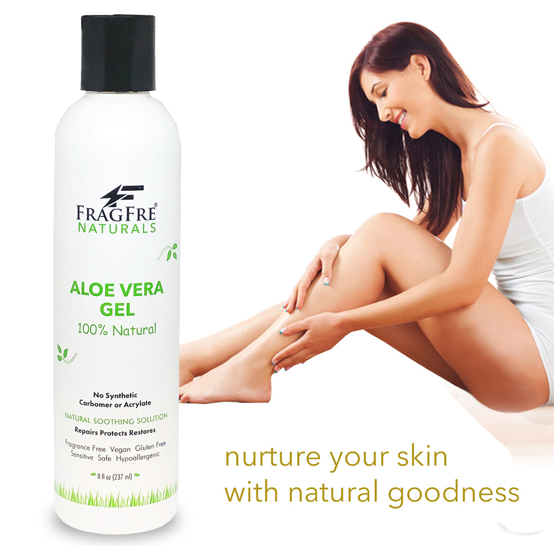 FRAGFRE All-Natural Aloe Vera Gel 8 oz - No Synthetic Carbomer or Acrylate - 100% Natural Aloe Vera Soothing Gel - Fragrance Free Vegan Gluten Free